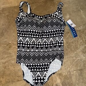 Longitude Black and White Patterned One Piece Bathing Suit